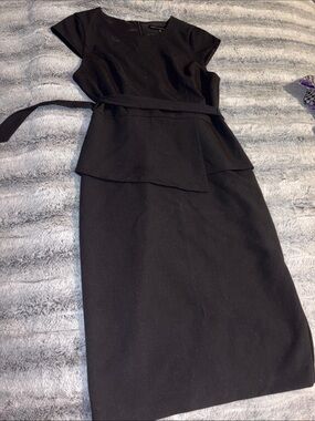 White House Black Market Black Peplum Midi Dress with Waist Tie